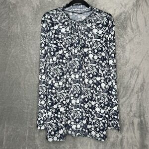 Lane Bryant 26 28 3X Shirt Top Blue Floral Flower Long Sleeve High Neck Sheer